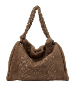 Embroidered CC Tote, Shearling, Brown, 10429485(2005/06), 3*